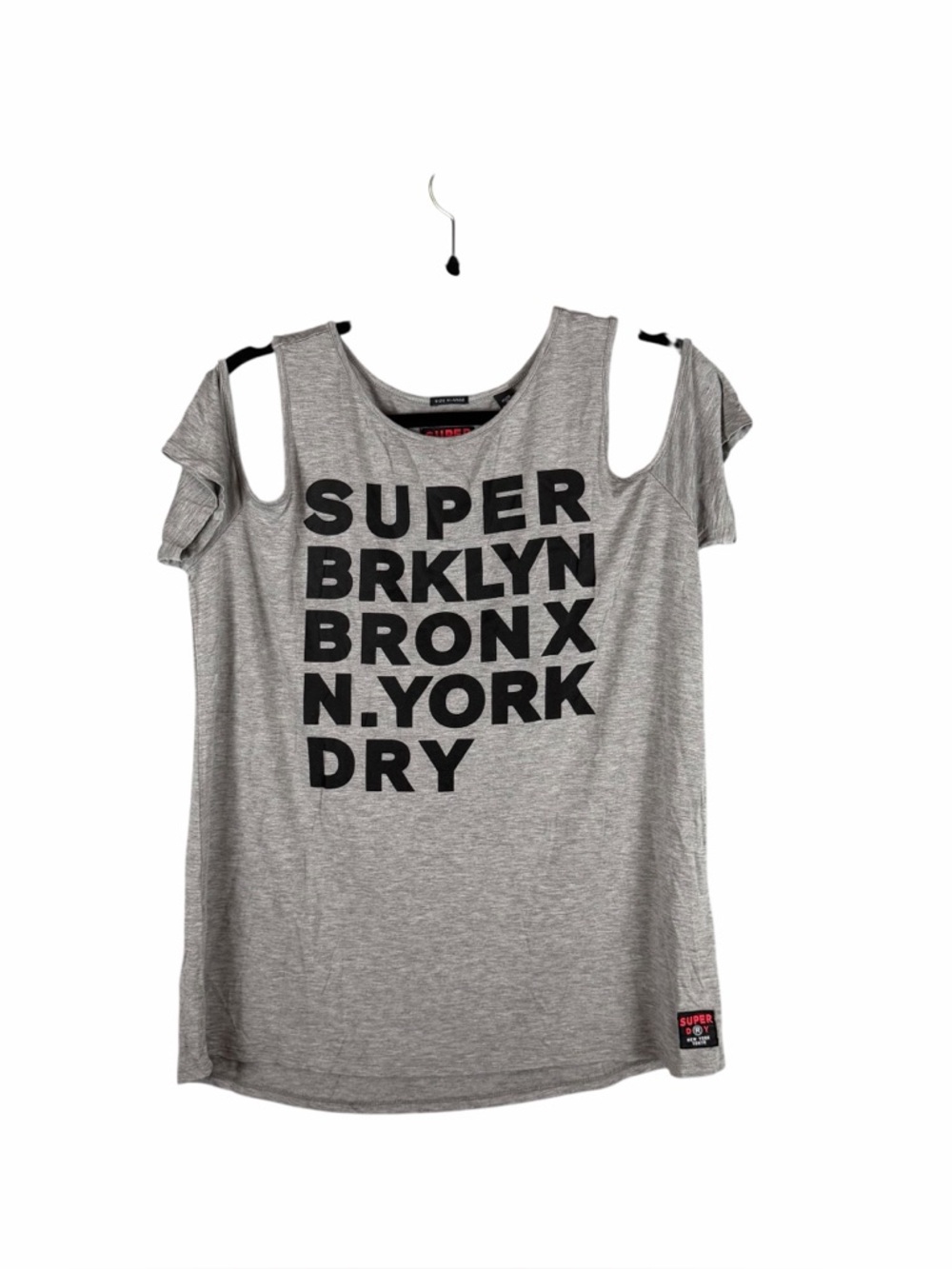 Superdry Graphic Cold Shoulder Tee Gray Logo Top Size XL